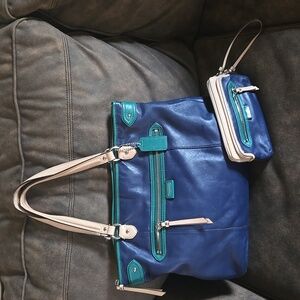Blue & Green Coach Bag with Wallet